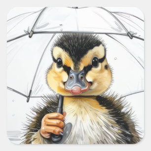 “Walking in the Rain” Square Sticker