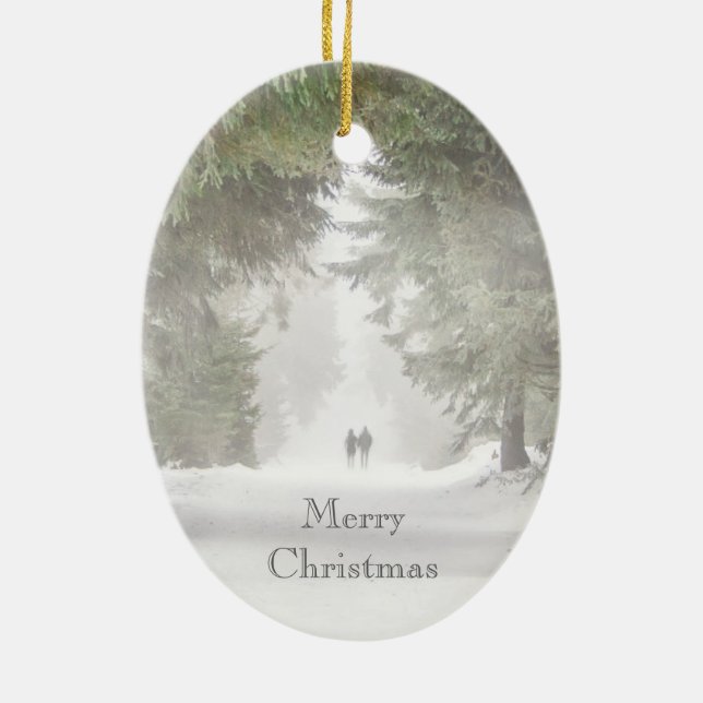 Walking in the Snow Ceramic Tree Decoration (Back)