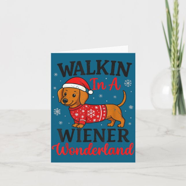 Walking In Weiner Wonderland Mini Dachshund Christ Card (Front)