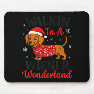 Walking In Weiner Wonderland Mini Dachshund Christ Mouse Mat