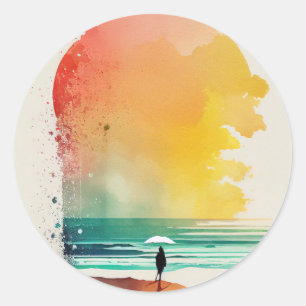 Walking into the Waves Abstract Beach Art Classic Round Sticker
