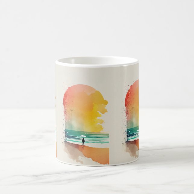 Walking into the Waves Abstract Beach Art  Coffee Mug (Center)