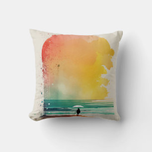 Walking into the Waves Abstract Beach Art Cushion