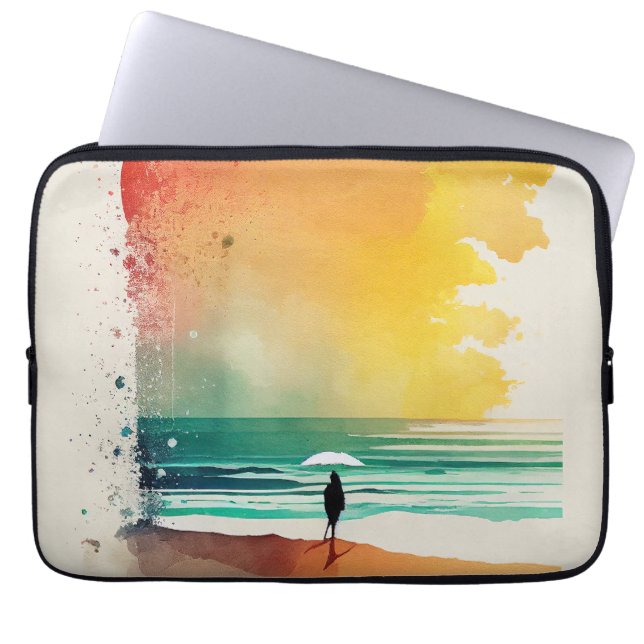 Walking into the Waves Abstract Beach Art Laptop Sleeve (Front)