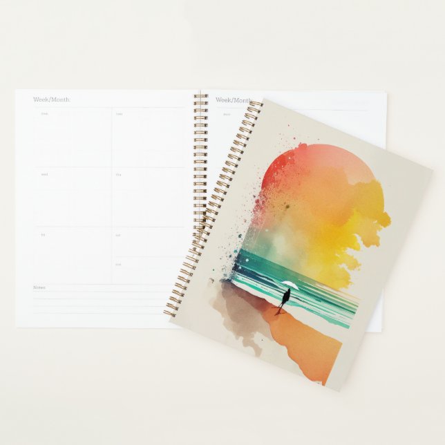 Walking into the Waves Abstract Beach Art  Planner (Display)