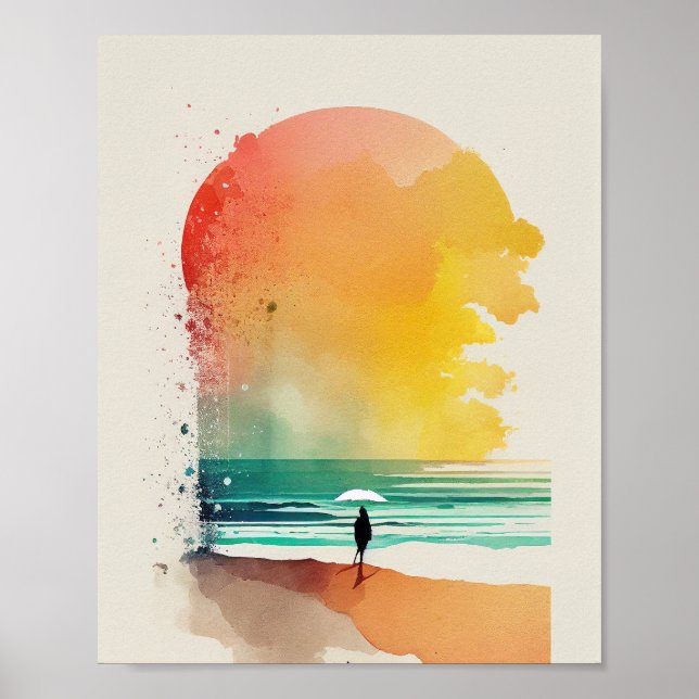 Walking into the Waves Abstract Beach Art Poster (Front)