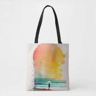 Walking into the Waves Abstract Beach Art Tote Bag