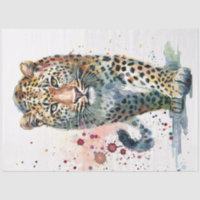 Walking Leopard Watercolor Paint Splatter
