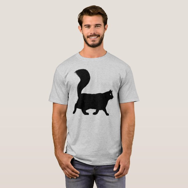 Walking Longhaired Black Cat | Cool Kitty T-Shirt (Front Full)