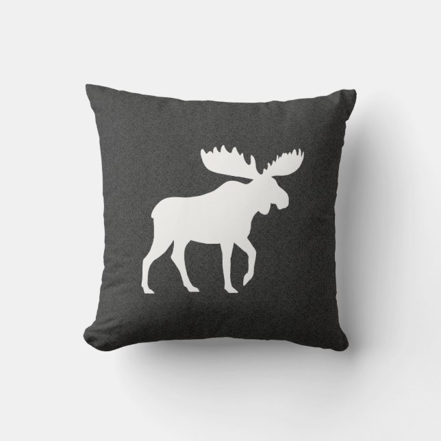 Walking Moose Silhouette Grey and White Cushion (Front)