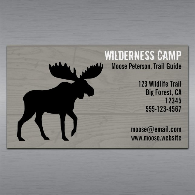 Walking Moose Silhouette on Faux Wood Grain Style Magnetic Business Card (Creator Uploaded)