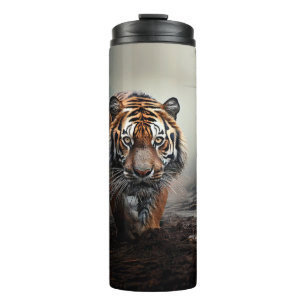 Walking Old black and orange tiger surreal forest Thermal Tumbler