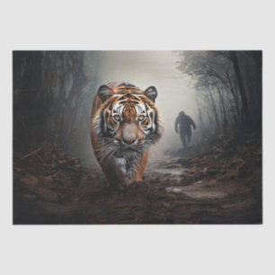Walking Old black and orange tiger surreal forest Tissue Paper