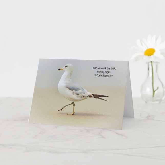 Walking on Beach Sea Bird Bible Verse Art Note Card (Small Plant)