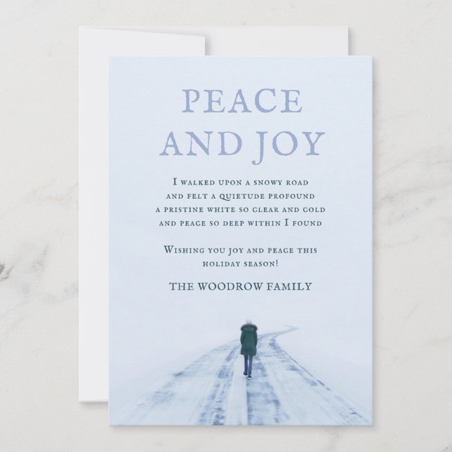 Walking On Snowy Road Peace Poem Holiday Card (Front)