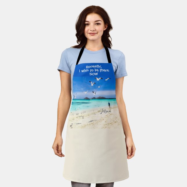 Walking on the shore Sun seagulls -custom text Apron (Worn)