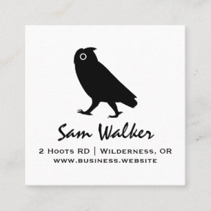 Walking Owl Silhouette   Wildlife Black and White Square Business Card