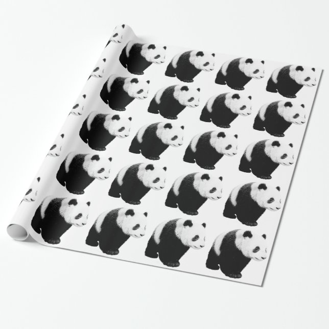 Walking Panda Artwork Christmas Wrapping Paper (Unrolled)