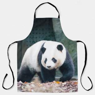 WALKING PANDA FRONT OF CONCRETE BUILDING APRON