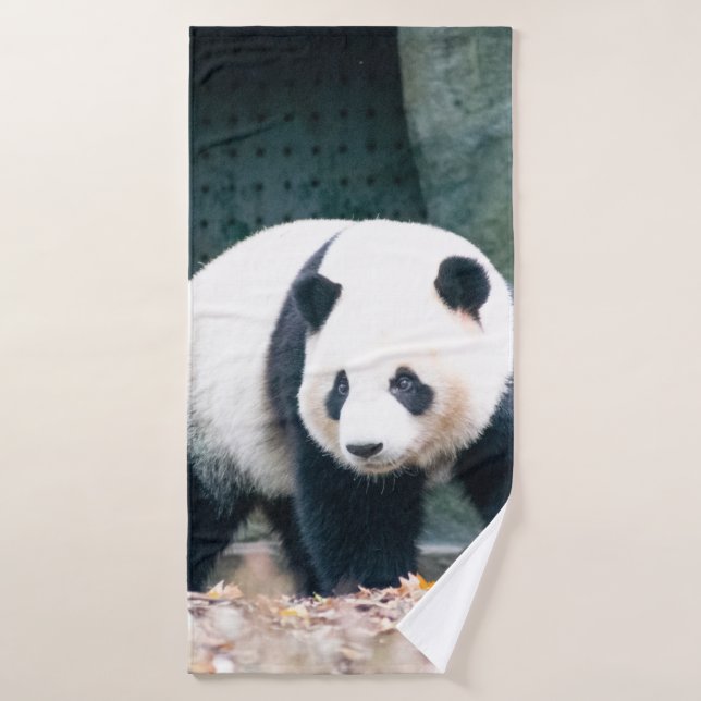 WALKING PANDA FRONT OF CONCRETE BUILDING BATH TOWEL (Bath Towel)
