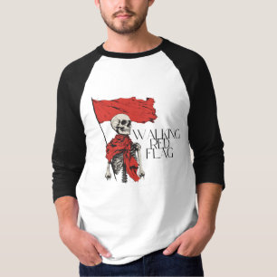 Walking Red Flag Skeleton   Edgy Minimalist Humour T-Shirt