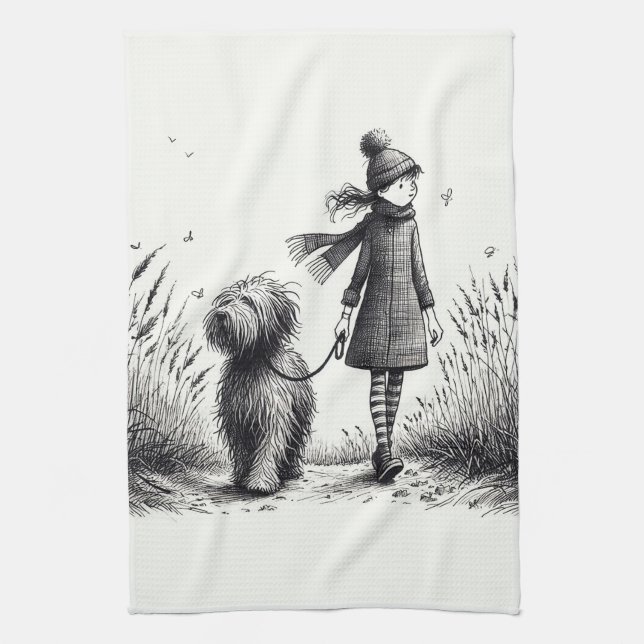 Walking the Dog Kitchen Towel (Vertical)