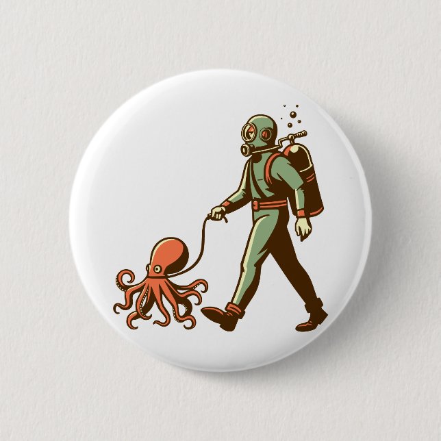 Walking the octopus 6 cm round badge (Front)
