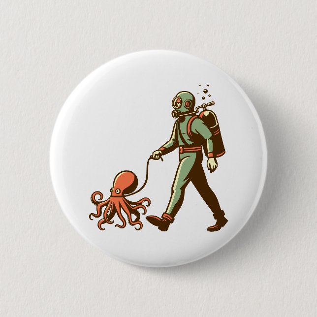 Walking the octopus 6 cm round badge (Front)