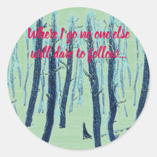Walking Through Snowy Forest Classic Round Sticker