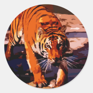 Walking Tiger Classic Round Sticker