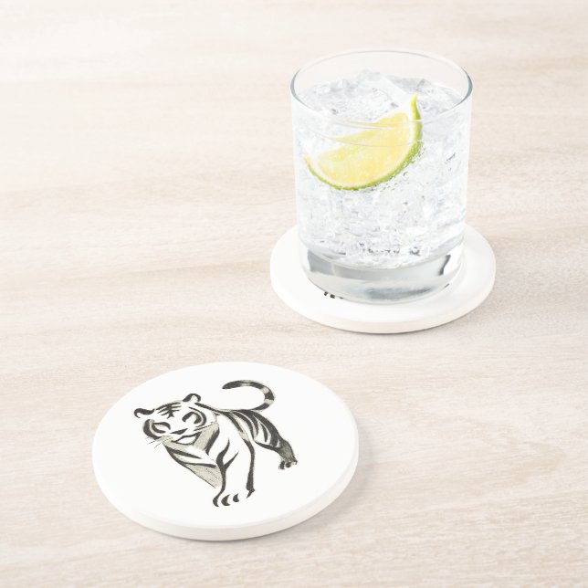 Walking Tiger Drawing - Ink Coaster Design (Side)