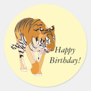Walking Tiger Happy Birthday Stickers