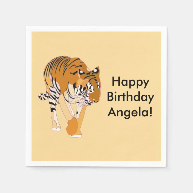 Walking Tiger Personalised Birthday Napkins (Front)