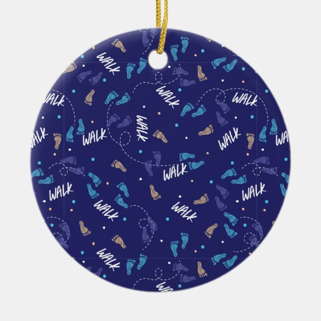 Walking Together: Adventure Footprint Silhouette  Ceramic Tree Decoration (Front)