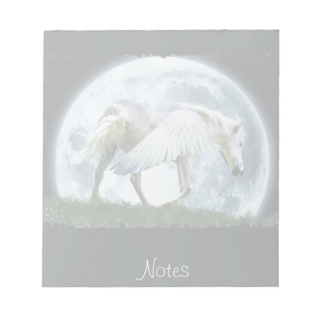 Walking White Pegasus & Full Moon Fantasy Notepad (Front)