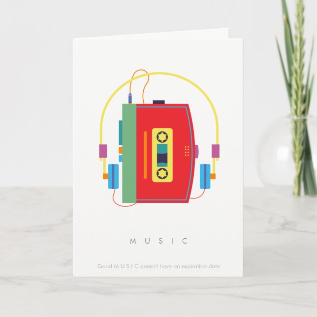 Walkman cassette player, retro music birthday card (Front)