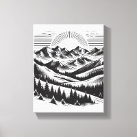 WALL ART Mountain landscape BLACK AND WHITE