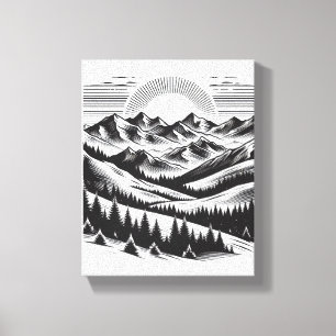 WALL ART Mountain landscape BLACK AND WHITE