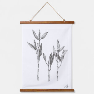 Wall Art, Original Fine Art Ink drawing of Bamboo Hanging Tapestry