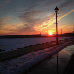 Wall art photograph of sunset near the harbour  