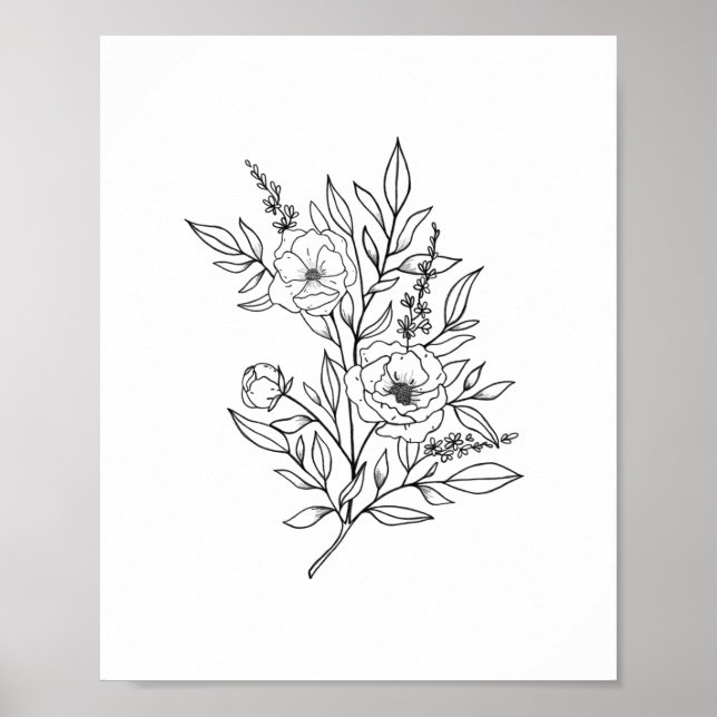 WALL ART PRINT | Fine Art Floral Line Art Print (Front)