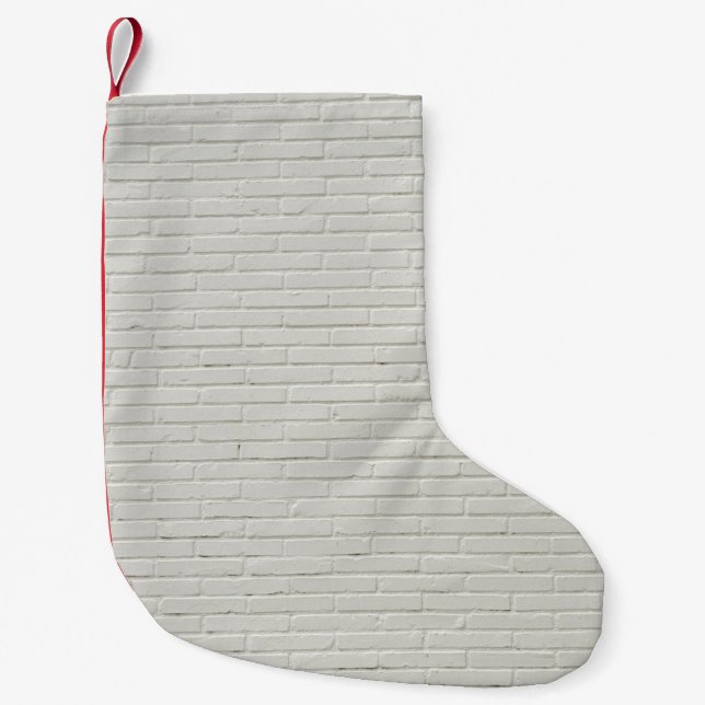 Wall bricks white white brick wall small christmas stocking (Front)