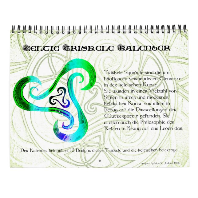 wall calendar Celtic Triskele + Celtic holidays (Back)