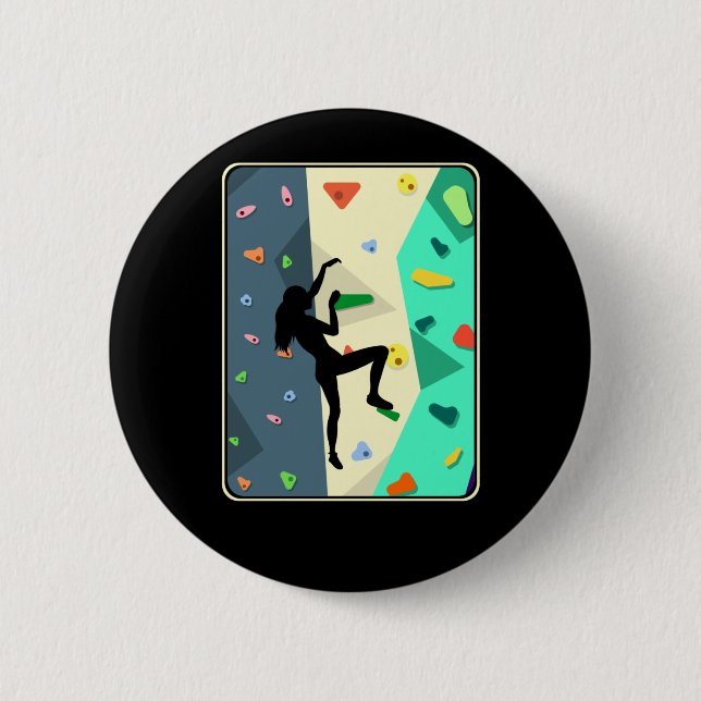 Wall Climbing Girl Indoor Bouldering Woman 6 Cm Round Badge (Front)