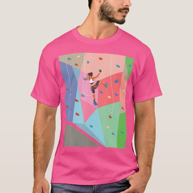 Wall Climbing Girl - Rock Climber Indoor Sports Ad T-Shirt (Front)