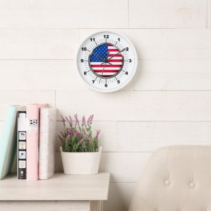 Wall Clock, 10" Round White Wooden Frame USA Clock