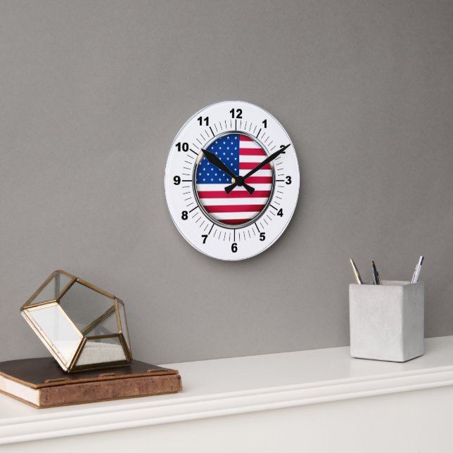 Wall Clock, 8" Round Acrylic USA Clock (Office)