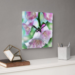 Wall Clock Abstract Foxglove Pastel Colours Pink
