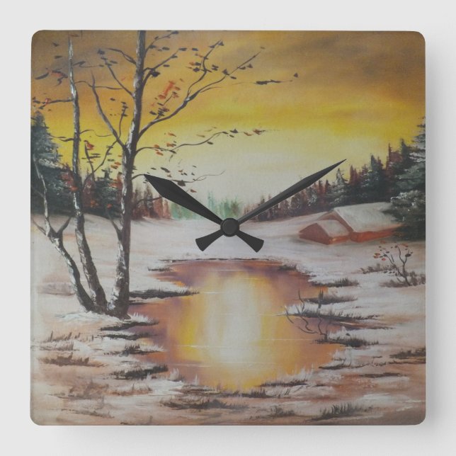 Wall Clock Ann Hayes Painting Winter Scene (Front)