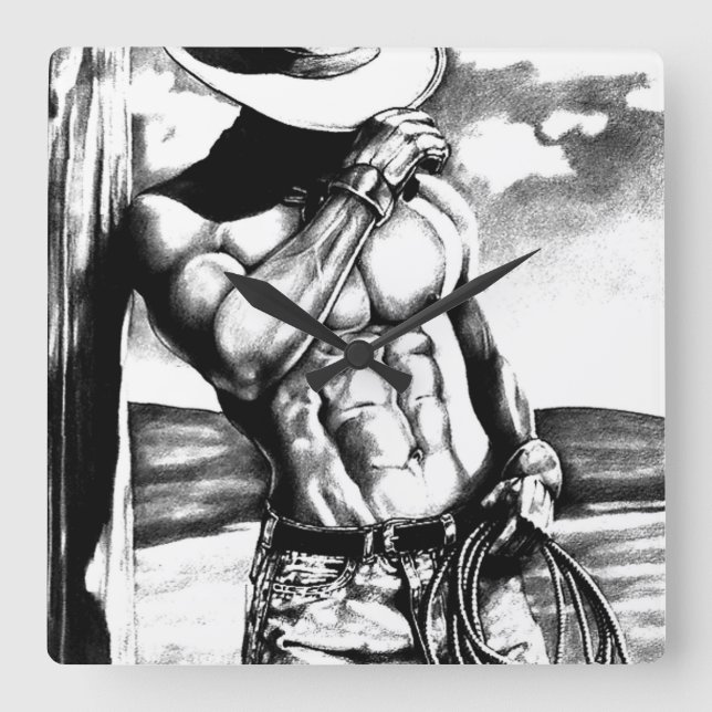Wall Clock art masculine cool cowboy bodybuilder (Front)